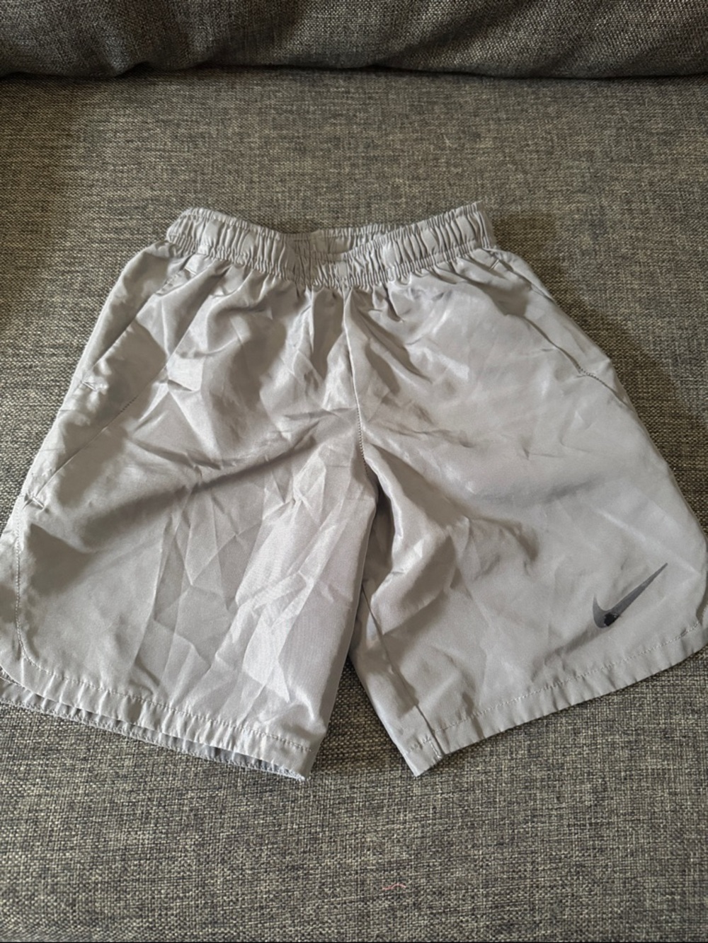 Nike Light Gray Boy’s Athletic Shorts with Swoosh